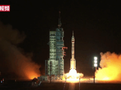 Start der Mission Shenzhou 19, Langer Marsch 2F, 30. Oktober 2024 (Credit CNS via YouTube: https://www.youtube.com/watch?v=-XIJNSvbuss)