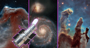 Montage aus: Hubble Weltraumteleskop, Säulen der Schöpfung, Whirlpool Galaxie M51, Horsehead Nebel (Credit: NASA, ESA, and the Hubble Heritage Team (STScI/AURA), S. Beckwith (STScI))